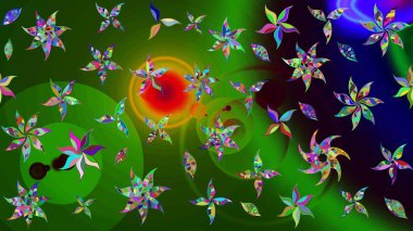 Yeşil ve siyah renkli çiçekler. Raster illüstrasyonunda çiçek deseni çizimi.