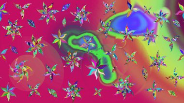 El çizimi çiçekli soyut çizim kalıbı. Raster illüstrasyonu. Mor ve pembe renkte çiçekler.