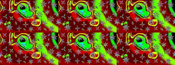 Çiçek deseni. Raster illüstrasyonu. Şatafatlı bahar bahçesi dokusu. Kırmızı ve yeşil renkte çiçek çizimi. Kırmızı ve yeşil renkte çiçekler.