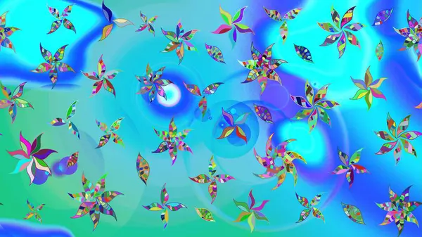 Raster - stok. Mavi ve yeşil çiçekli eskiz deseni, suluboya çiçek deseni, sevimli çiçek, duvar kağıdı, kart veya kumaş için fayanslı.