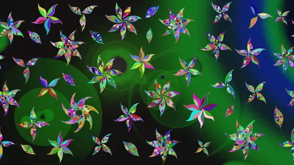 Küçük çiçekli basit bir çiçek çizimi. Moda baskısı, albüm, ambalaj kağıdı ve duvar kağıdı için zarif dekoratif süslemeler. Raster illüstrasyonu. Yeşil ve gri renkte şirin çiçekler.