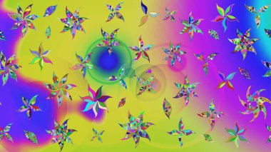 Küçük çiçekli yay deseni çiz. Raster illüstrasyonu. Suluboya tarzında mor ve sarı renkler üzerine.