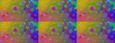 Çiçek desenli eskiz. Renkli Bahar Teması eskiz kalıbı. Düz Çiçek Elementleri Tasarım Raster illüstrasyonu. Yeşil ve kahverengi renkte çiçekler.