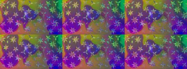 Küçük çiçekte güzel bir desen. Robot resim. Motley illüstrasyonu. Çiçekli bahar çiçekleri. Küçük renkli çiçekler. Moda baskıları için zarif bir şablon.