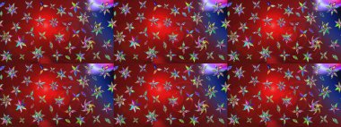 Vadinin kırmızı ve kahverengi renkli çiçekleri. Soyut etnik raster çizim kalıbı. Çiçekler..