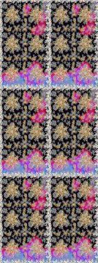 Şık bir grafik desen. Gri renklerdeki altın elementler. Çiçek deseni. Kusursuz raster arka plan. Duvar kâğıdı barok, İspanyol kumaşı.