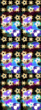 Raster illüstrasyonu. Renkli arka planda izole tatlı kar taneleri. Soyut mandala ya da tuhaf kar tanesi çizgisi sanat tasarımı.