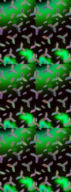 Raster kış deseni. Yeşil, siyah ve gri renkler üzerine tasarım. Çiçek Elementleri 'nin soyut geçmişi. Raster illüstrasyonu.