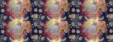 Asya tekstil tarzında. Güzel kumaş deseni. Raster illüstrasyonu. Düz Çiçek Elementleri Tasarımı. Kusursuz çiçek deseni. Renkli Bahar Teması Kusursuz Arkaplan.