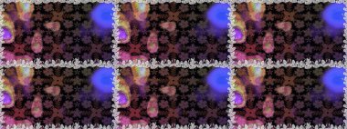 Raster illüstrasyonu. Yumuşak, bahar çiçekleri siyah renklerde. Yaprak ve çiçeklerin suluboya resmi, siyah renklerde kusursuz desen.