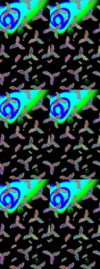 Renkli arka planda izole kar taneleri. Yüzey için tekrarlanan doku, ambalaj kağıdı, siyah, mavi ve yeşil renkler. Kış kar tanesi, raster arka plan. Raster illüstrasyonu.