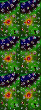 Suluboya çiçekli çiçek deseni. Yeşil ve siyah renkli Asya tekstili. Raster illüstrasyonu.