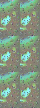 Nakış desenli çiçek deseni. Parmak izi, kumaş, duvar kâğıdı, tekstil için raster dokusu. Renkli grunge soyut arkaplanı Cologray ve yeşil çiçeklerle zenginleştirir.