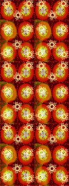 Parlak çiçekli kırmızı renklerde soyut, pürüzsüz desen. Çiçeksel elementlerle süslenmiş zarif raster dokusu. Küçük çiçekte şirin bir çiçek deseni var..