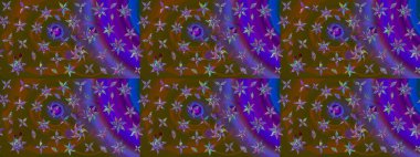 Kahverengi ve mor renkte yaz çiçekleri. Küçük çiçekteki sevimli çiçek deseni. Raster illüstrasyonu. Raster deseni.