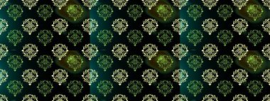 Altın elementli siyah, mavi ve yeşil renkler. Doğu tarzı arabesk. Raster altın desen. Raster illüstrasyonu. Kusursuz altın desenli bukleler..