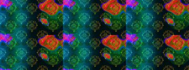 Raster illüstrasyonunda kusursuz çiçek deseni. Mavi, yeşil ve siyah renkte çiçekler. Düz Çiçek Elementleri Tasarımı. Renkli Yaz Temalı Kusursuz Arkaplan.