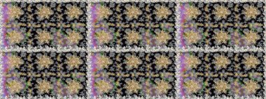 Damask arkaplanı tekerrür ediyor. Antika altın tekrarlanabilir duvar kağıdı. Barok tarzında altın çiçek süsü. Gri renklerdeki altın element.