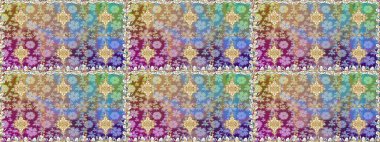 Geleneksel raster ve altın desen. Damask pürüzsüz süsü. Nötr renkler üzerinde klasik oryantal desen.