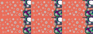 Turuncu ve nötr renklerde etnik çiçekli zarif eskiz deseni. Raster Çiçek İllüstrasyon Şirin Tekstil.