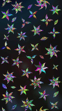 Gri ve mavi renkte çiçekler. Raster illüstrasyonunda çiçek deseni çizimi.