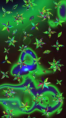 Çiçek desenli eskiz. Yeşil ve gri renkli çiçekler. Tişört baskısı için çiçek boyama rasteriName.