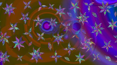 Miles Fleur, süslü püslü bir süs. Tomurcukları papatya çiçekleri olan sevimli bir çiçek deseni. Eski usul. Eskiz geçmişi. Kumaş, tekstil, duvar kağıdı baskısı için. Raster illüstrasyonu.