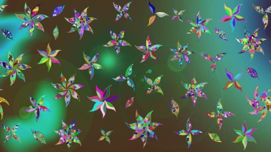 Düz Çiçek Elementleri Tasarımı. Raster. Renkli Bahar Teması çizim şablonu.