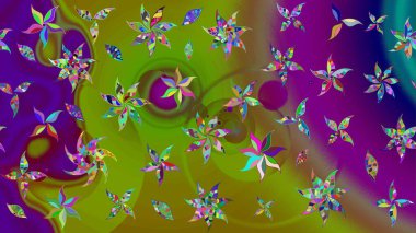 Halk tarzı. Moda baskıları için zarif bir şablon. Modern çiçek arkaplanı. Parlak renkli çiçekleri ve yeşil ve kahverengi renkte yaprakları olan harika bir çiçek deseni..