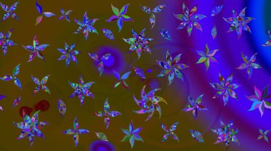 Çiçek ve yapraklı karalama şeklinde Raster çiçek deseni. Yumuşak, bahar çiçekleri kahverengi ve mor renklerde. Raster illüstrasyonu.