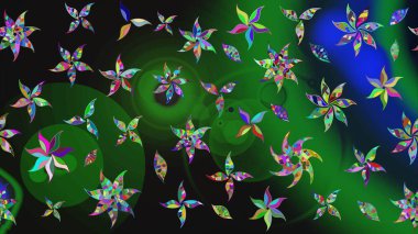 Raster düz çiçek çizim deseni. Yeşil ve gri renkli çiçekler. Tasarım hediye paketi, tebrik kartları, posterler ve afiş tasarımı.