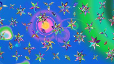 Küçük çiçekli basit bir çiçek çizimi. Raster illüstrasyonu. Moda baskısı, albüm, ambalaj kağıdı ve duvar kağıdı için zarif dekoratif süslemeler. Mavi ve yeşil renkli şirin çiçekler..