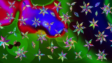 Düz Çiçek Elementleri Tasarımı. Raster. Renkli Bahar Teması çizim şablonu.