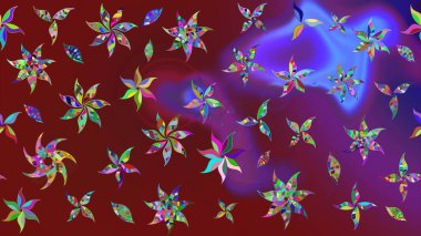 Nazik romantik baskı. Bahar mevsimi. Raster güzel bir çiçek deseni çizmiş. Tatil havası. Kırmızı ve mor renkte çiçekler.