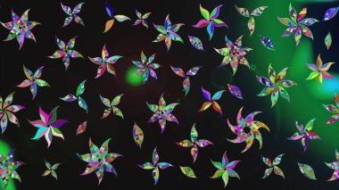 Raster illüstrasyonundaki çiçek desenli çizim. Gri ve yeşil renkte çiçekler.