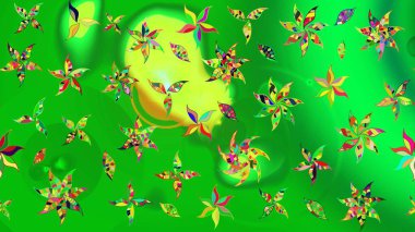 Arkaplan dokusu, duvar kağıdı, yeşil ve sarı renkli çiçek teması. Soyut etnik raster çizim kalıbı. Kabile sanatı boho baskısı, klasik çiçek arkaplanı.