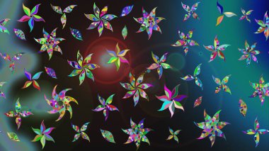 Mavi ve gri renkte çiçekler. Hediye ambalaj kağıdı, tebrik kartları, posterler ve pankart tasarımı. Raster düz çiçek çizim deseni.