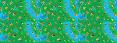 Renkli Bahar Teması eskiz kalıbı. Süslü kumaş deseni. Düz Çiçek Elementleri Tasarımı. Raster illüstrasyonunda çiçek deseni çizimi.