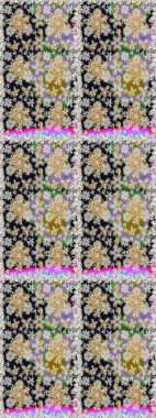 Kusursuz kraliyet lüksü, altın barok kumaş rengi. Altın antika ortaçağ dekoratifi, yapraklar ve gri renkli altın desenli süslemelerle pürüzsüz bir desen..