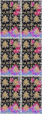 Şık bir grafik desen. Gri renklerdeki altın elementler. Çiçek deseni. Kusursuz raster arka plan. Duvar kâğıdı barok, İspanyol kumaşı.