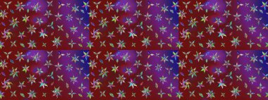 Küçük çiçekteki sevimli çiçek deseni. Kırmızı ve mor renkte çiçekler. Raster illüstrasyonu.