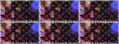 Raster illüstrasyonu. Yumuşak, bahar çiçekleri siyah renklerde. Yaprak ve çiçeklerin suluboya resmi, siyah renklerde kusursuz desen.