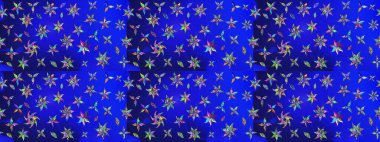 Çiçek mavisi ve yeşil çizim deseni. Raster çiçek izi. Klasik taslak çizimi. Raster Yumuşak kumaş deseni.