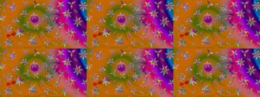 Soyut etnik raster çizim kalıbı. Çiçekler. Vadinin çiçekleri turuncu ve kahverengi renklerde.