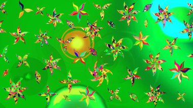 Raster illüstrasyonu. Çizim çiçek deseni duvar kâğıdı olarak kullanılabilir. Yeşil ve sarı renkte çiçekler.