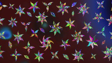 Kahverengi ve menekşe rengi üzerine karalamalar çizilmiş çiçek deseni. Raster illüstrasyonu.