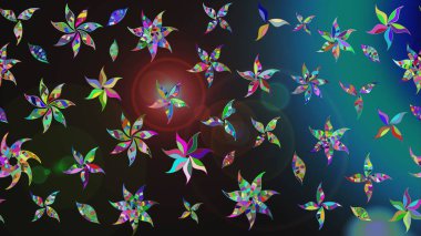 Gri ve mavi renkte çiçekler. Raster illüstrasyonunda çiçek deseni çizimi.