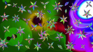 Sketch Colour Spring Theme eskiz kalıbı. Sevimli çiçek raster deseni. Düz Çiçek Elementleri Tasarımı. Yeşil ve mor renkte çiçekler.