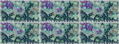 Mavi ve gri renkte çiçekler. Kusursuz. Şirin çiçek elementleri. Raster illüstrasyonu.