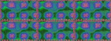 Yeşil ve mavi renkte çiçekler. Raster illüstrasyonunda kusursuz çiçek deseni. Renkli Bahar Temalı Kusursuz Arkaplan. Düz Çiçek Elementleri Tasarımı.